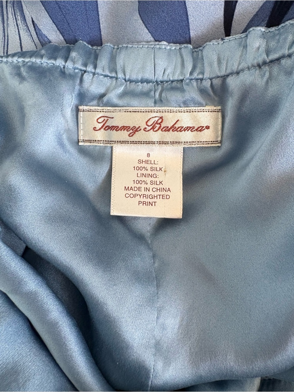 Tommy Bahama 100% Silk Halter Maxi Dress 8 Blue Tropical Palm Leaf Resort Wear - Picture 7 of 13